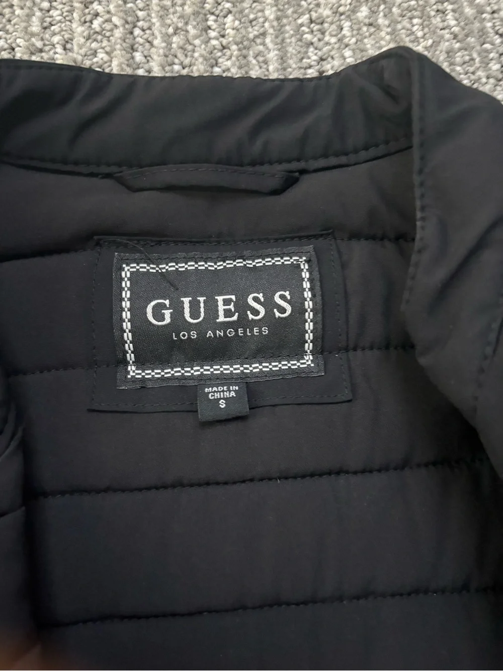 GUESS Black Quilted Puffer Jacket with Stand Collar